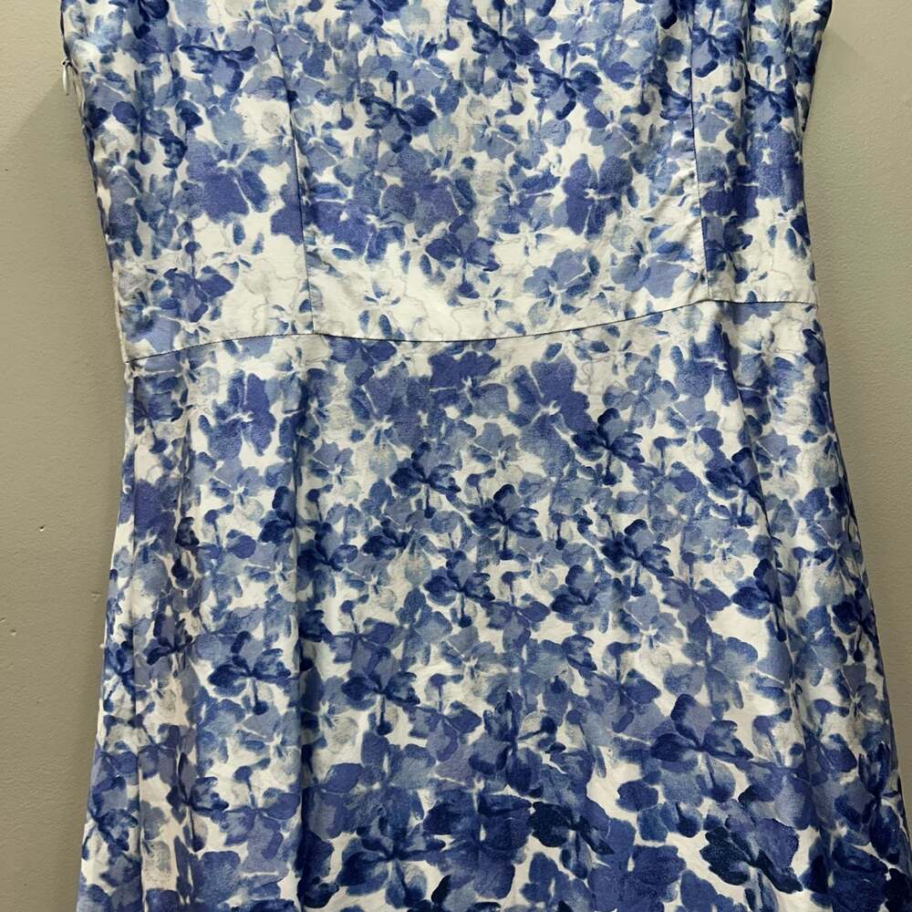 Talbots Blue Floral Watercolor Cotton Sleeveless Fit & Flare Dress - Picture 11 of 13
